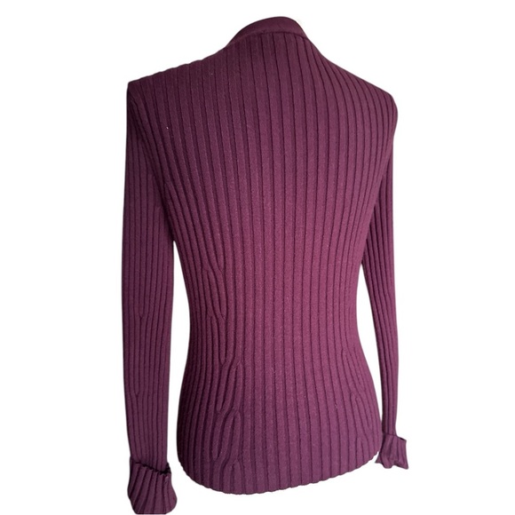 Paige Shirin Ribbed Button-Down Cardigan in Aubergine – Size L - Picture 4 of 7